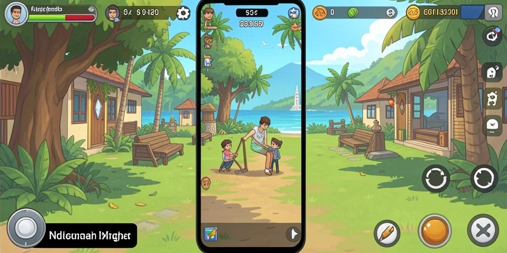 Screenshot 1 menampilkan antarmuka utama dengan berbagai pilihan permainan.